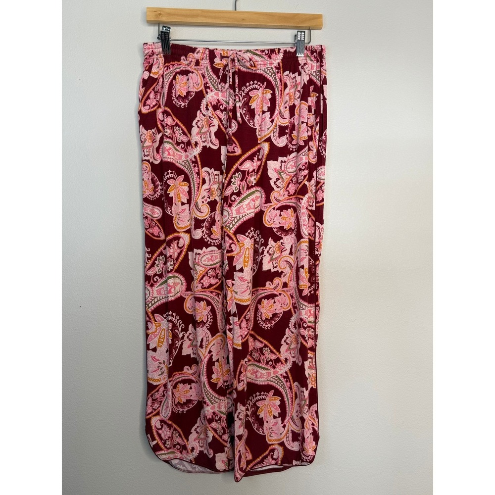Soma Paisley‎ Print Wide Leg Pants Burgundy Pink Boho Cropped Lounge M